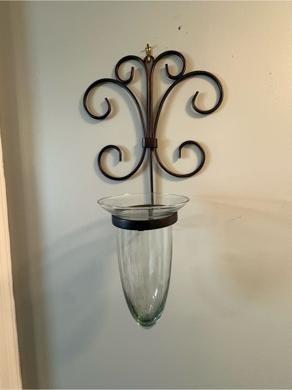 Iron and glass wall vase